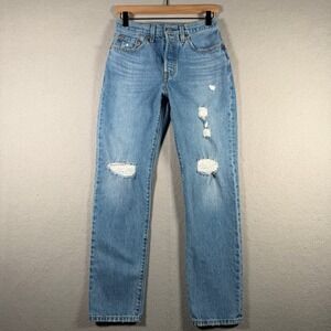 Levis 501 Original Fit Distressed Light Wash Straight Leg Jeans W26 L30